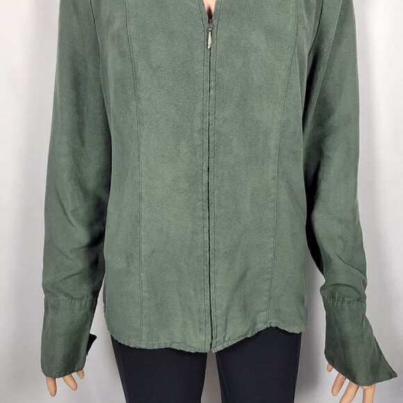 Croft & Barrow Women's Dark Green Faux Suede Feeling Zip Up Over Shirt Size M - Picture 5 of 13